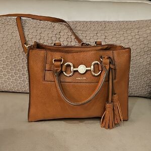 Anne Klein Brown Satchel with Gold Accents